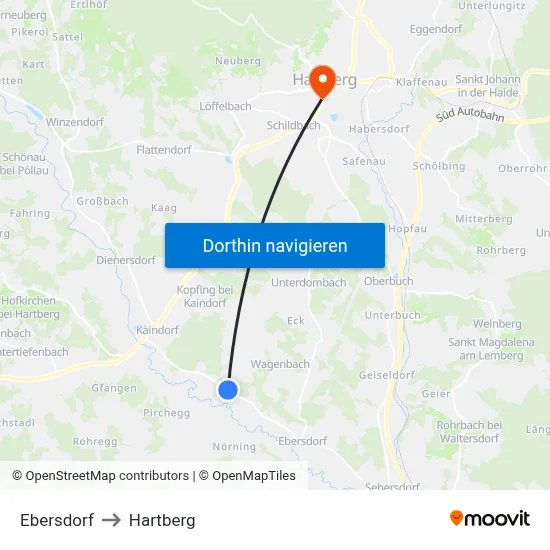 Ebersdorf to Hartberg map