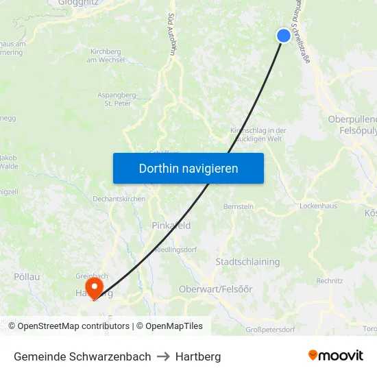 Gemeinde Schwarzenbach to Hartberg map