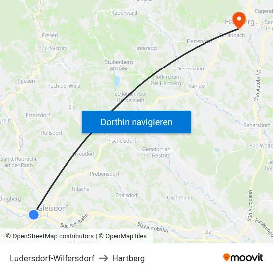 Ludersdorf-Wilfersdorf to Hartberg map