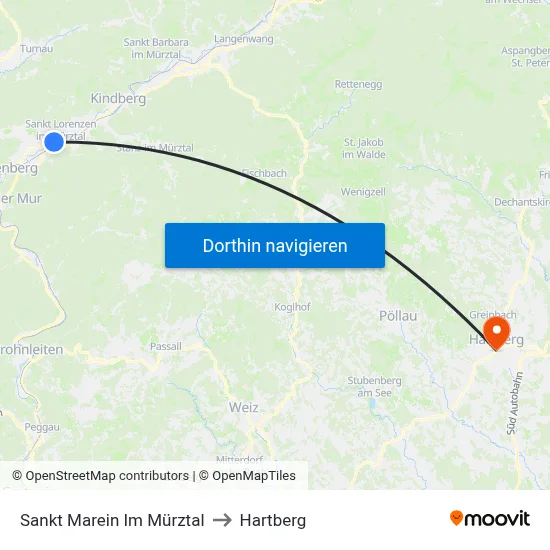 Sankt Marein Im Mürztal to Hartberg map