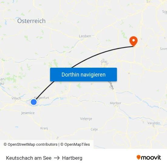Keutschach am See to Hartberg map