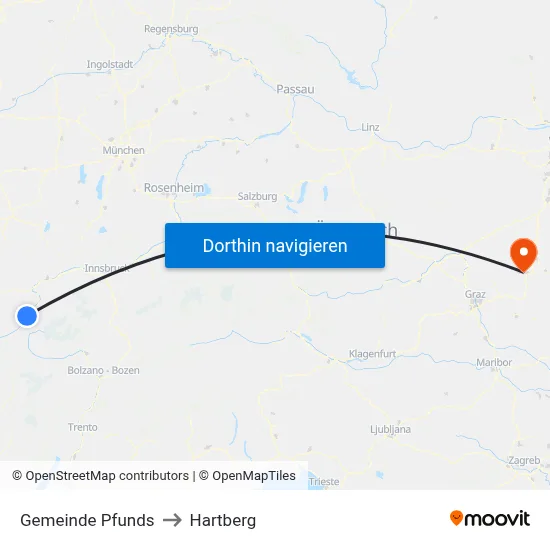 Gemeinde Pfunds to Hartberg map