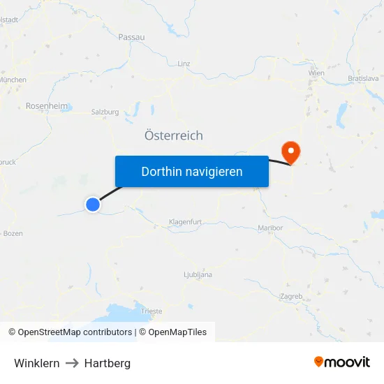 Winklern to Hartberg map