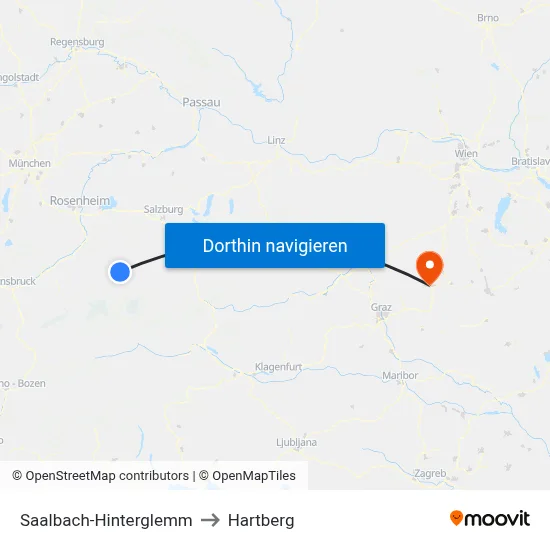 Saalbach-Hinterglemm to Hartberg map