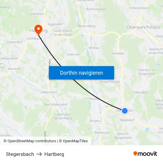 Stegersbach to Hartberg map
