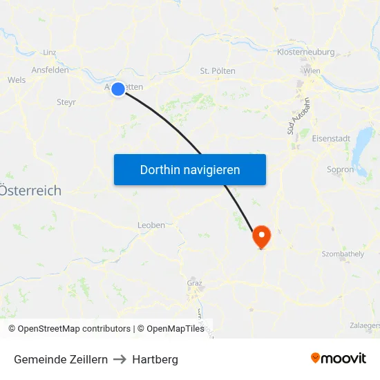 Gemeinde Zeillern to Hartberg map