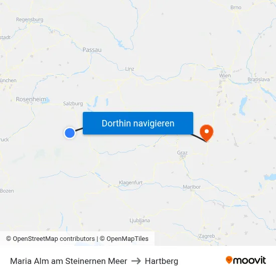 Maria Alm am Steinernen Meer to Hartberg map
