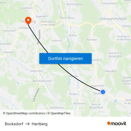 Bocksdorf to Hartberg map