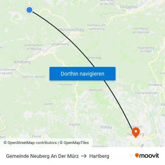 Gemeinde Neuberg An Der Mürz to Hartberg map