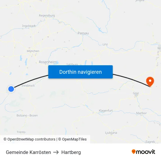 Gemeinde Karrösten to Hartberg map