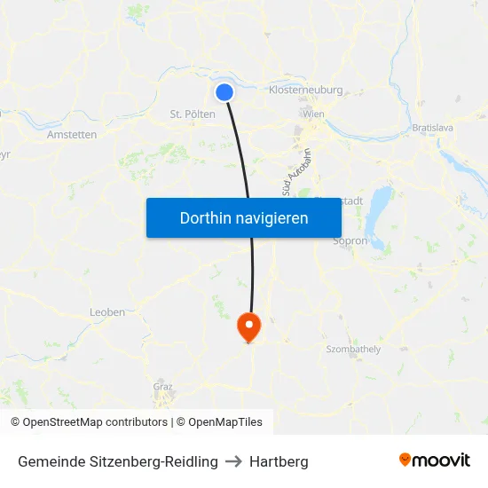 Gemeinde Sitzenberg-Reidling to Hartberg map