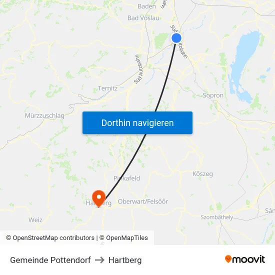 Gemeinde Pottendorf to Hartberg map