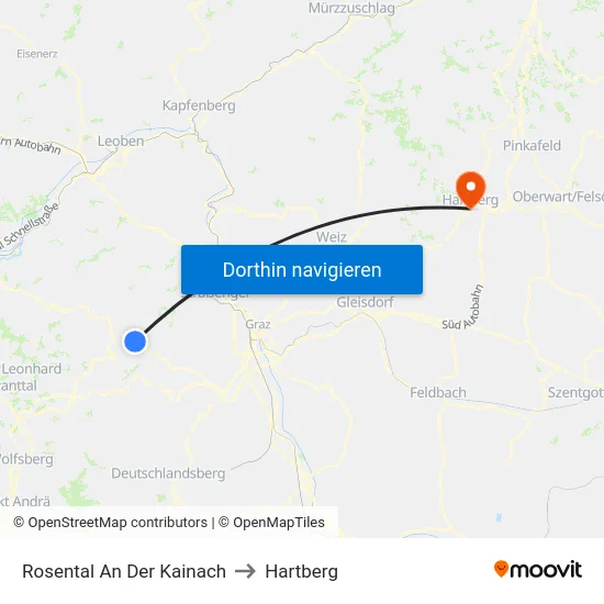Rosental An Der Kainach to Hartberg map
