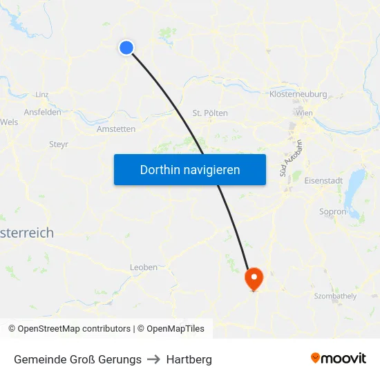 Gemeinde Groß Gerungs to Hartberg map