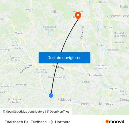 Edelsbach Bei Feldbach to Hartberg map