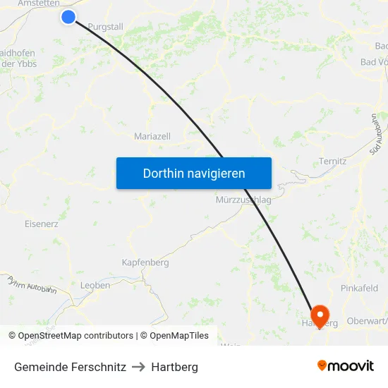 Gemeinde Ferschnitz to Hartberg map