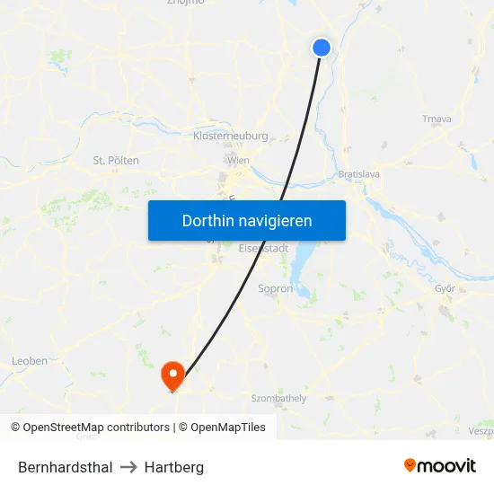 Bernhardsthal to Hartberg map