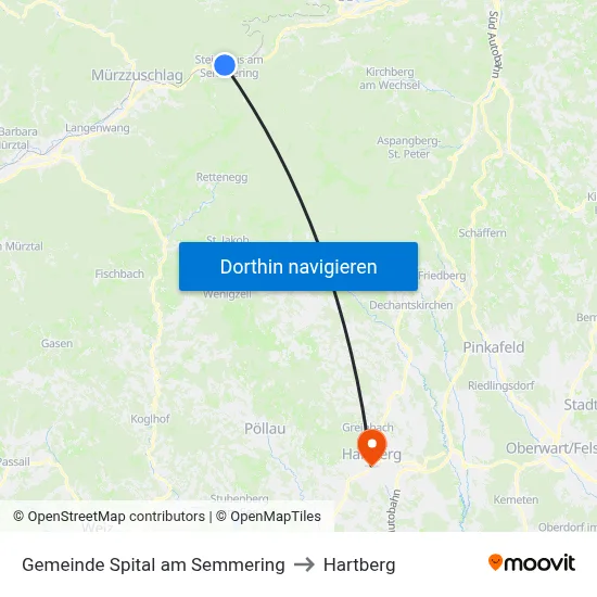 Gemeinde Spital am Semmering to Hartberg map