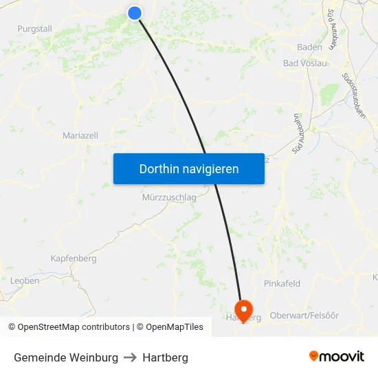 Gemeinde Weinburg to Hartberg map