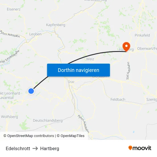 Edelschrott to Hartberg map