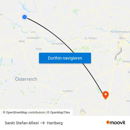 Sankt Stefan-Afiesl to Hartberg map