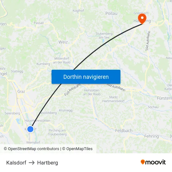 Kalsdorf to Hartberg map