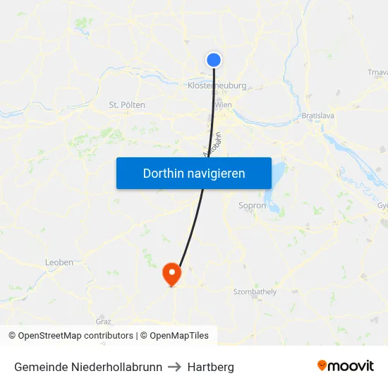 Gemeinde Niederhollabrunn to Hartberg map