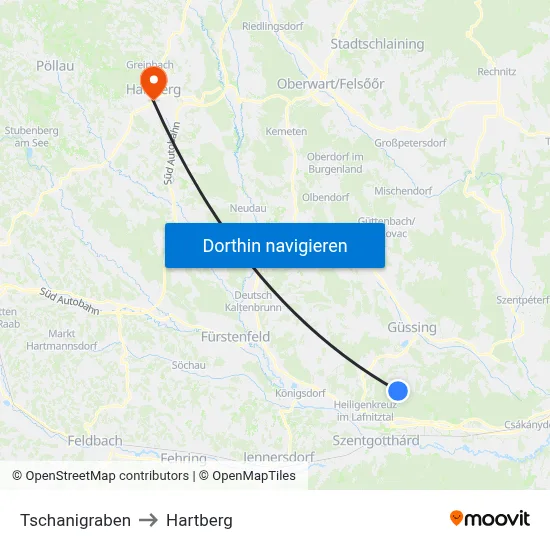 Tschanigraben to Hartberg map