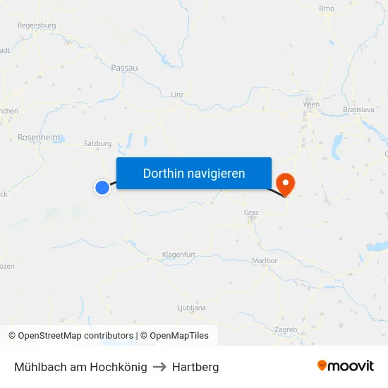 Mühlbach am Hochkönig to Hartberg map