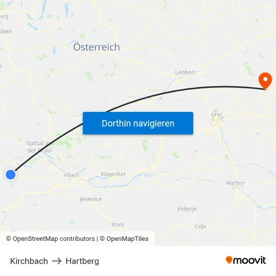 Kirchbach to Hartberg map