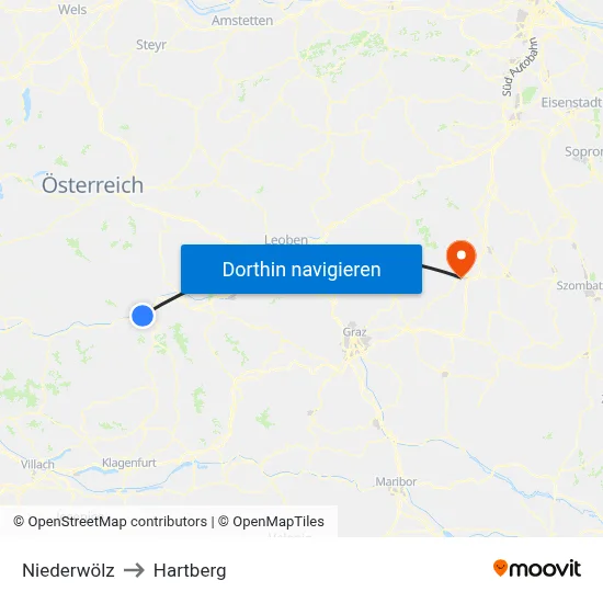 Niederwölz to Hartberg map