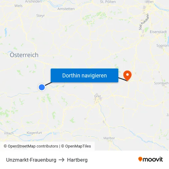 Unzmarkt-Frauenburg to Hartberg map