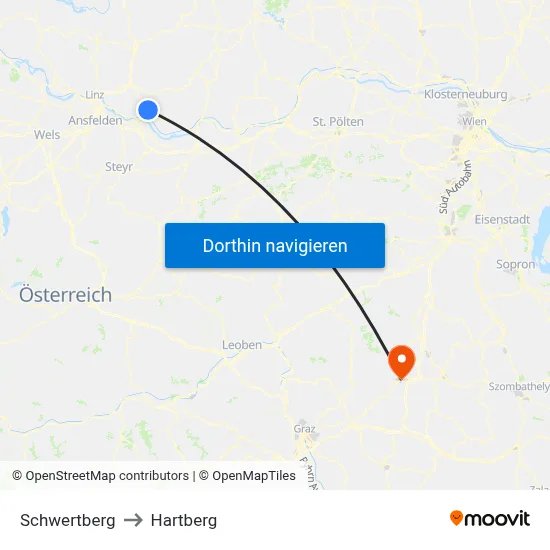 Schwertberg to Hartberg map