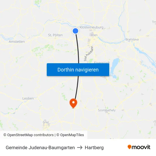 Gemeinde Judenau-Baumgarten to Hartberg map
