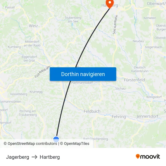 Jagerberg to Hartberg map