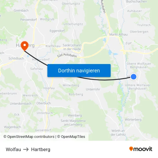 Wolfau to Hartberg map