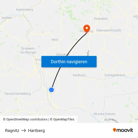 Ragnitz to Hartberg map