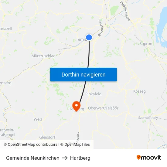 Gemeinde Neunkirchen to Hartberg map