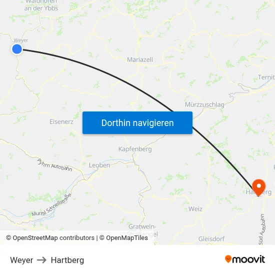 Weyer to Hartberg map
