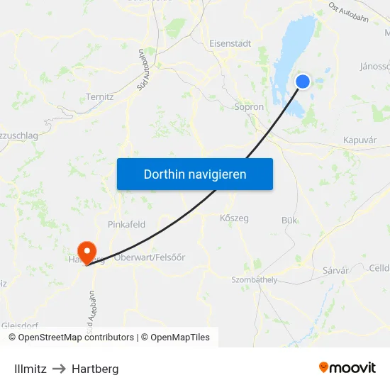 Illmitz to Hartberg map