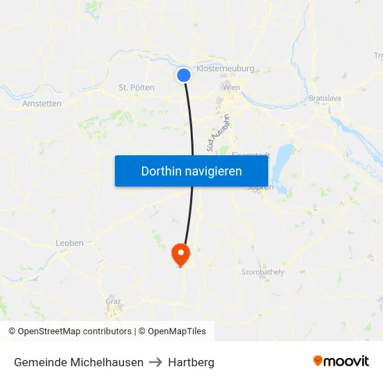 Gemeinde Michelhausen to Hartberg map
