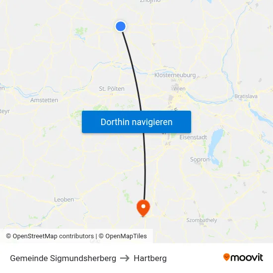 Gemeinde Sigmundsherberg to Hartberg map