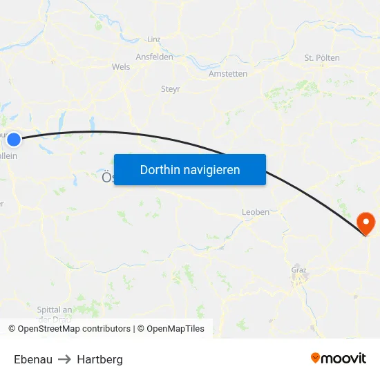 Ebenau to Hartberg map