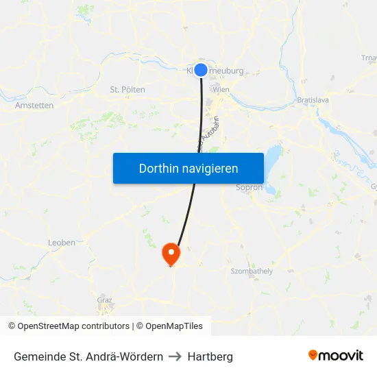 Gemeinde St. Andrä-Wördern to Hartberg map