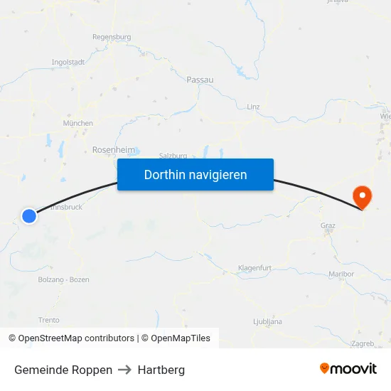 Gemeinde Roppen to Hartberg map