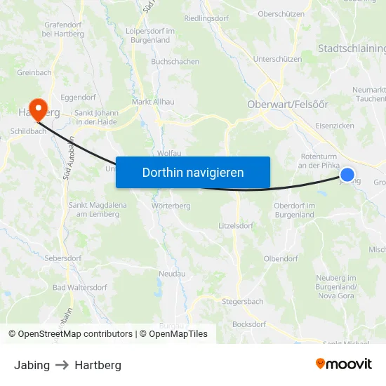 Jabing to Hartberg map