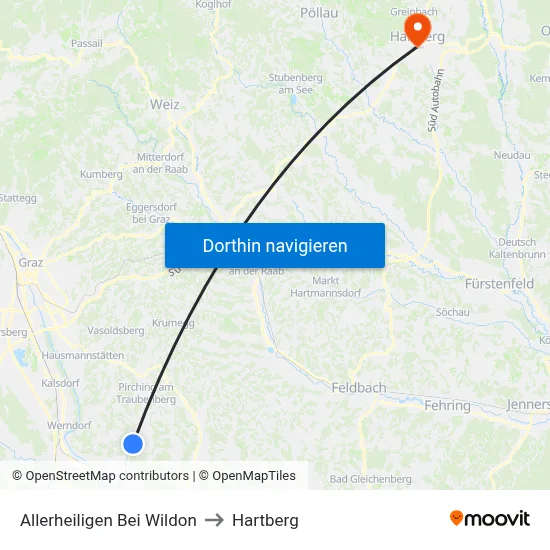 Allerheiligen Bei Wildon to Hartberg map
