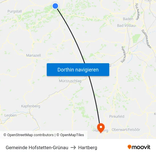 Gemeinde Hofstetten-Grünau to Hartberg map