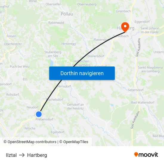 Ilztal to Hartberg map