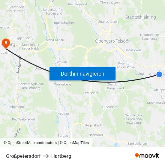 Großpetersdorf to Hartberg map